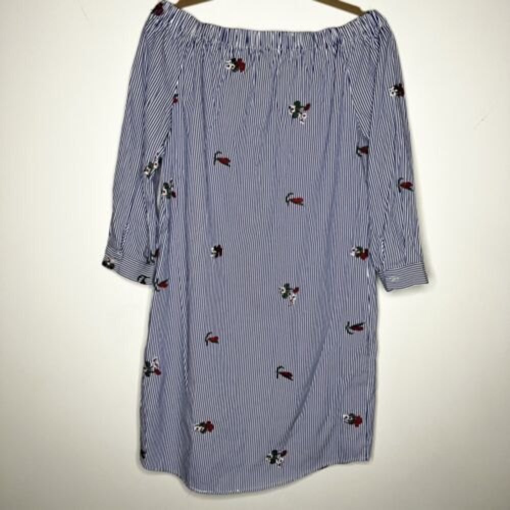 Esqualo Blue White Striped Off-Shoulder Shirt Dress Floral Women's 8 - Picture 2 of 9